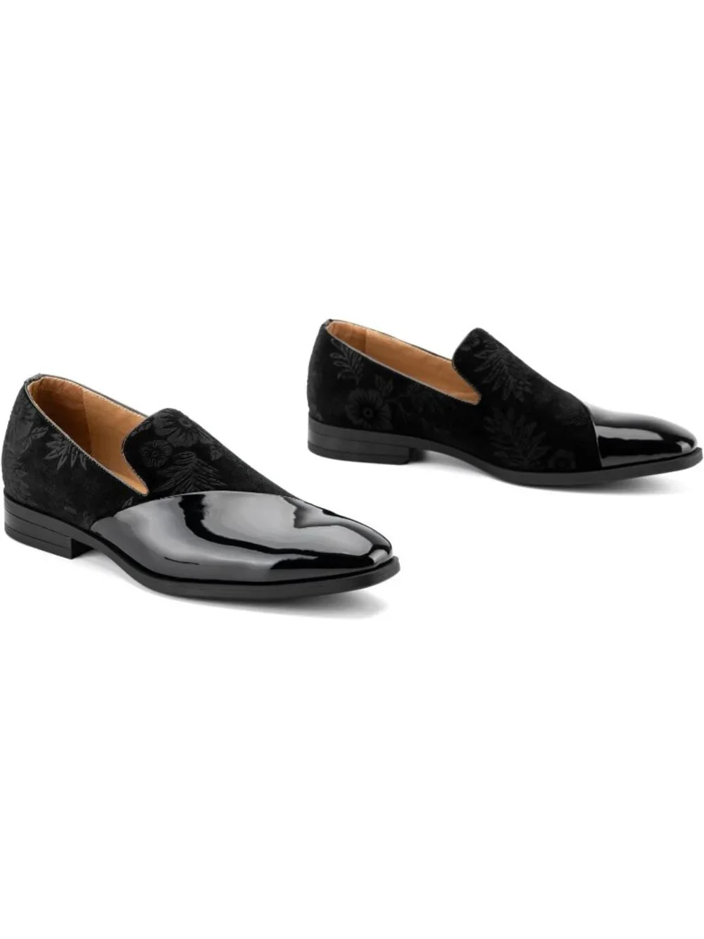 Men's Black Velvet Patent Leather Tuxedo Classic Slip On Loafers Dress Shoes
